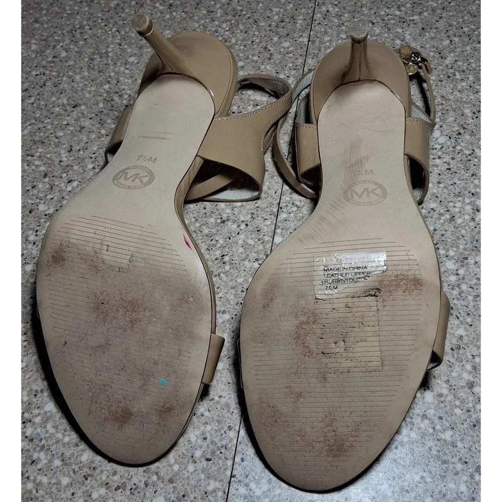 Michael Michael Kors Nude Patent Leather Strappy Stiletto Sandals Charm 7.5M